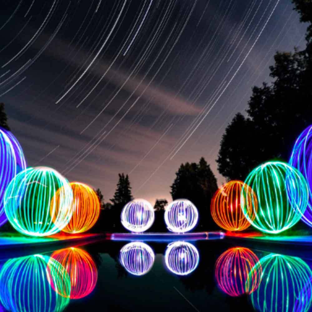 Lighted Balls Around a Pool