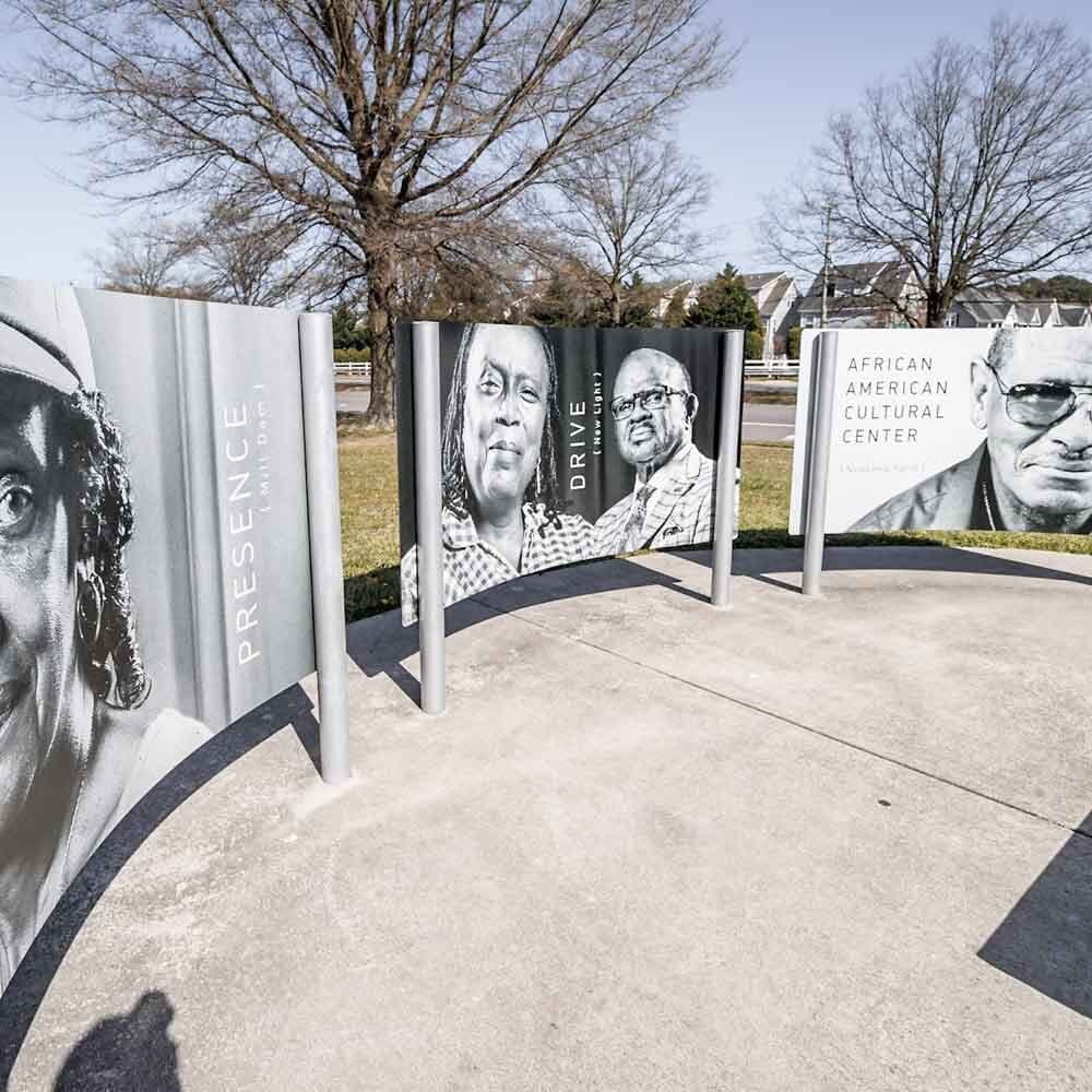 Curved Sculptures with Photos of Residents of Virginia Beach Historically African American Neighborhoods