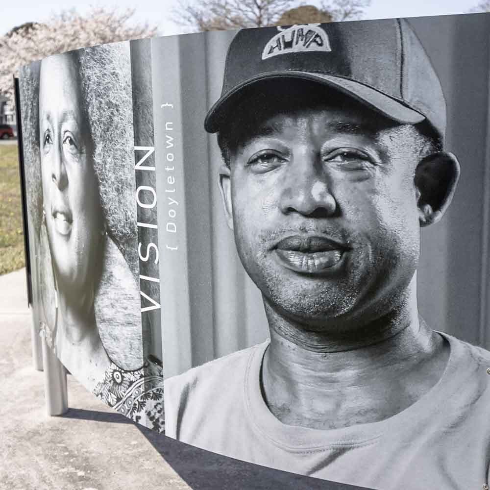 Sculpture with Two Photos of Residents of Virginia Beach Historically African American Neighborhoods