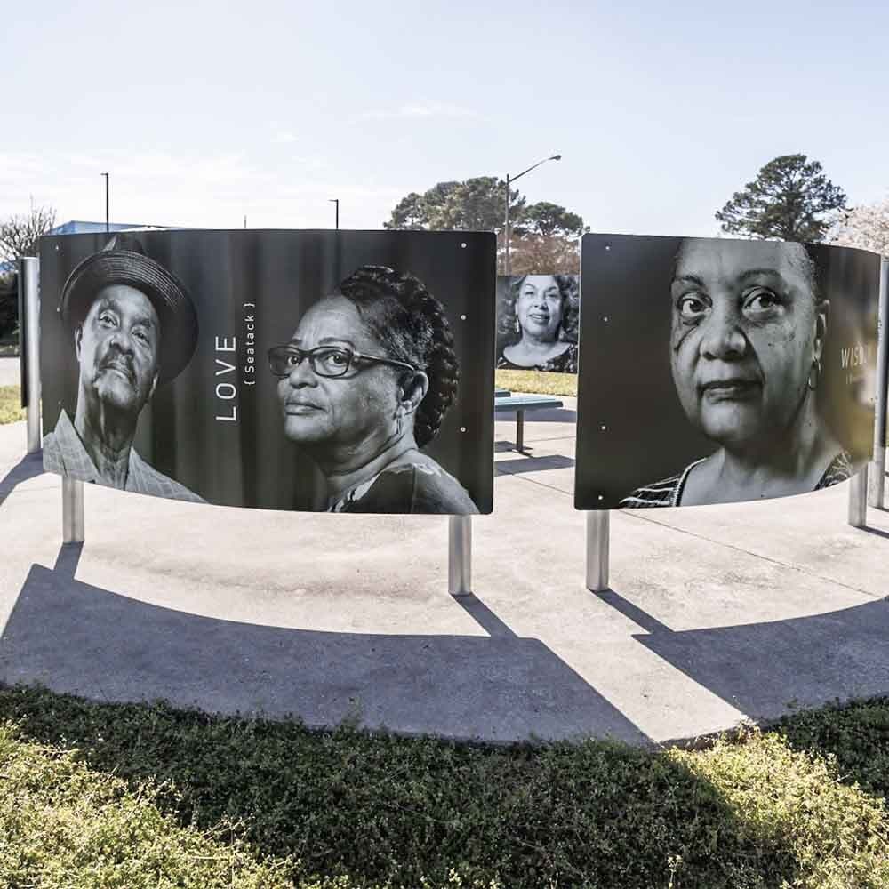 Sculptures with Photos of Residents of Virginia Beach Historically African American Neighborhoods
