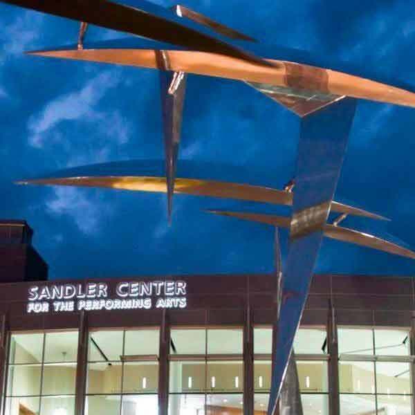 Metal Wings Sculpture in Front of Sandler Center