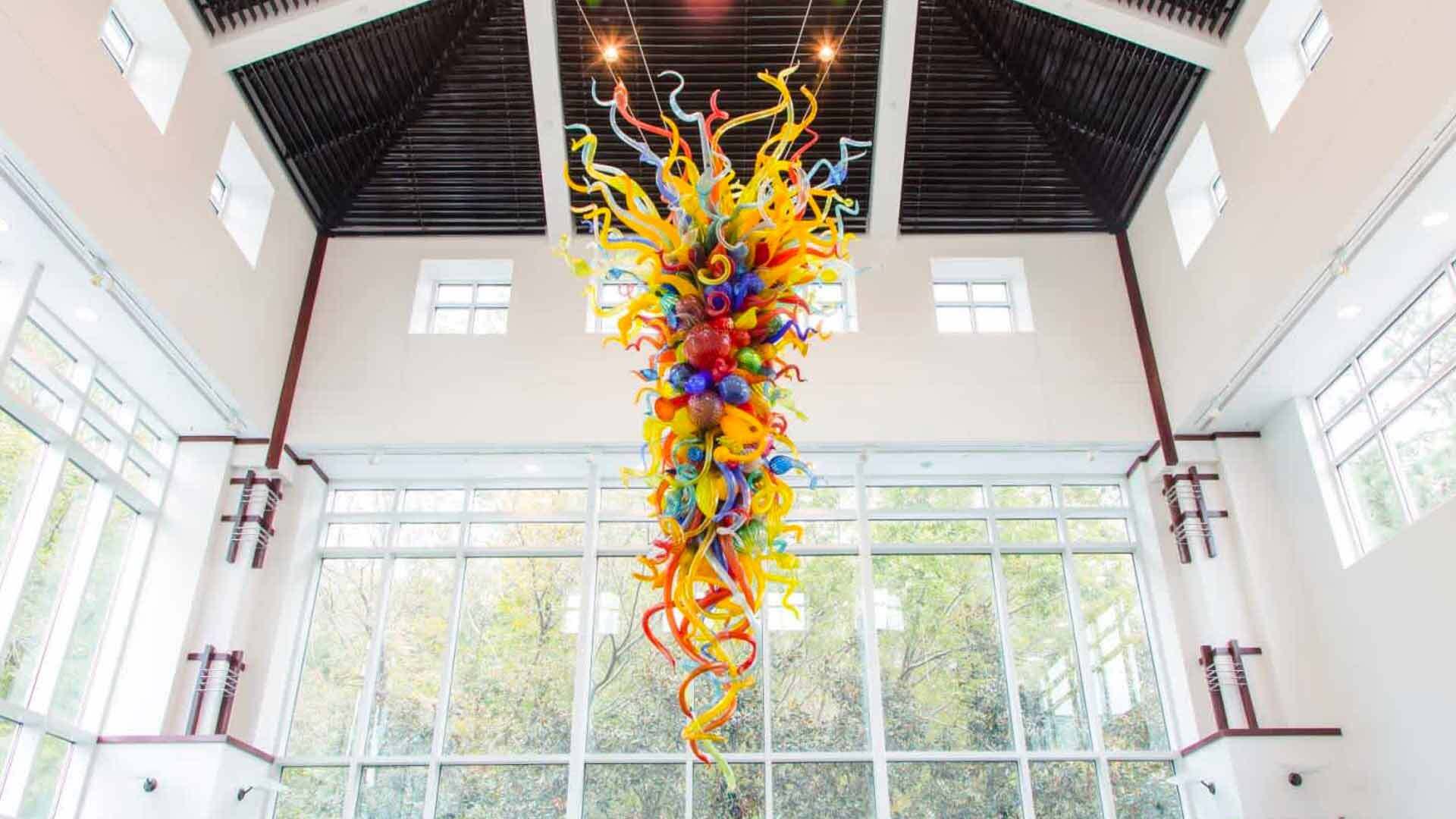 Colorful Glass Artwork Hanging from MOCA Ceiling