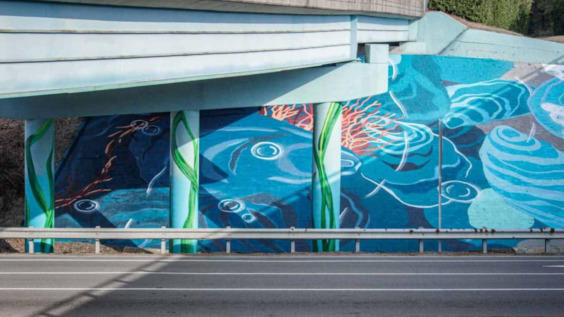 Oyster Bloom Mural on Bridge Wall